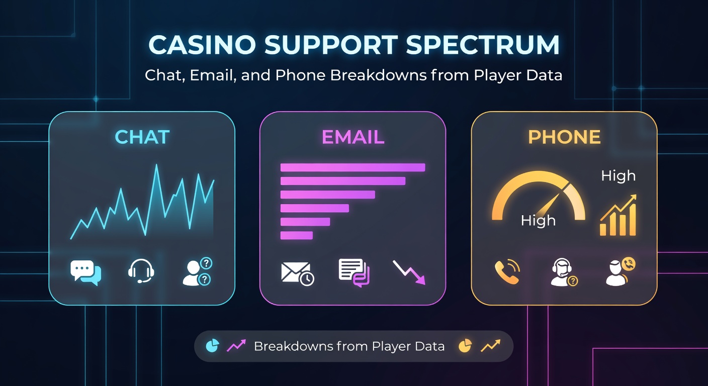 Grafik mit Balkendiagrammen zum Vergleich von Response-Zeiten bei Casino-Supports: Chat in Grün, E-Mail in Blau und Telefon in Rot
