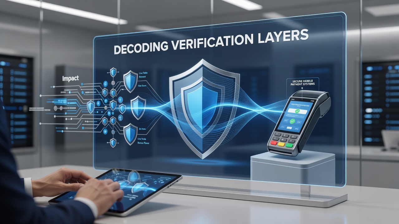 Illustration von Verifizierungsschichten in mobilen Zahlungssystemen mit Live-Tisch-Elementen